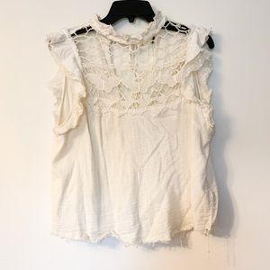 Free People Lace & Embroidered Linen Top